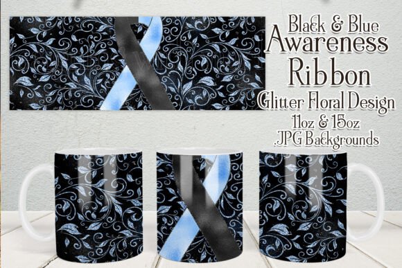 Black Blue Awareness Ribbon Mug Designs