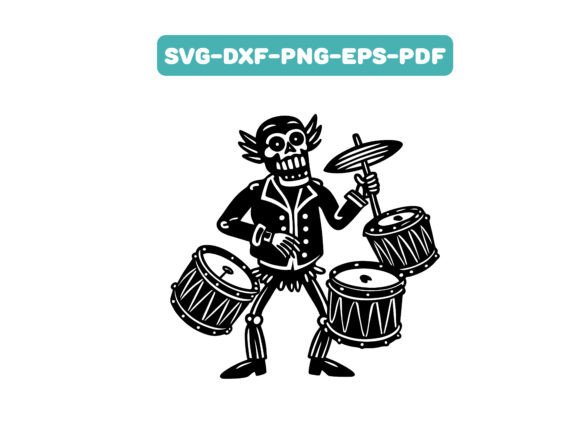 Goofy Skeleton Playing Drums SVG Vector